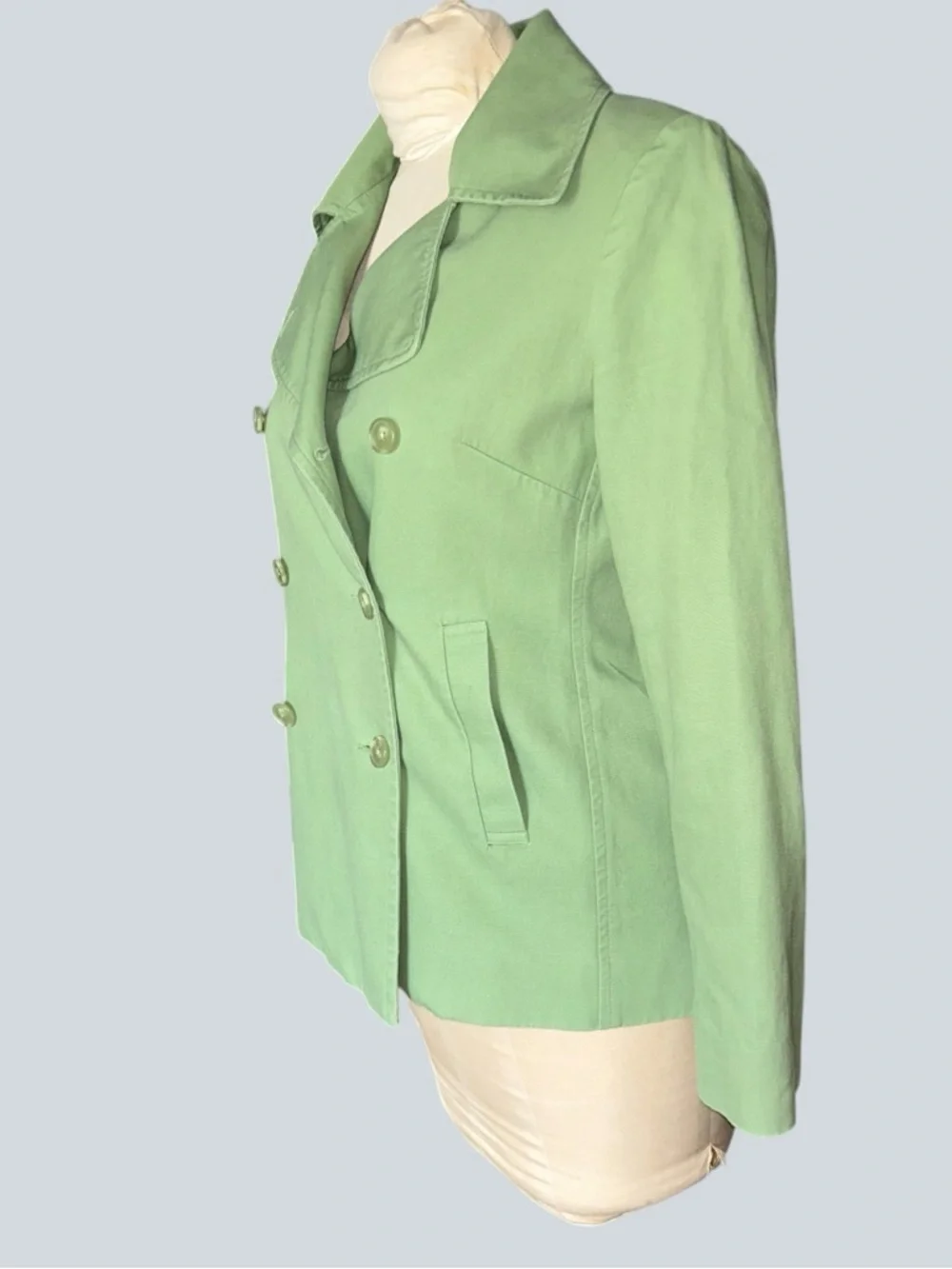 J. Crew Women’s Green Cotton Double Breasted Pea Coat Lined Size M Vintage Y2K - Picture 4 of 8
